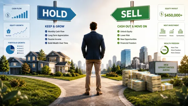 Real estate investor deciding whether to sell or hold a rental property based on cash flow, equity, and long-term wealth strategy.